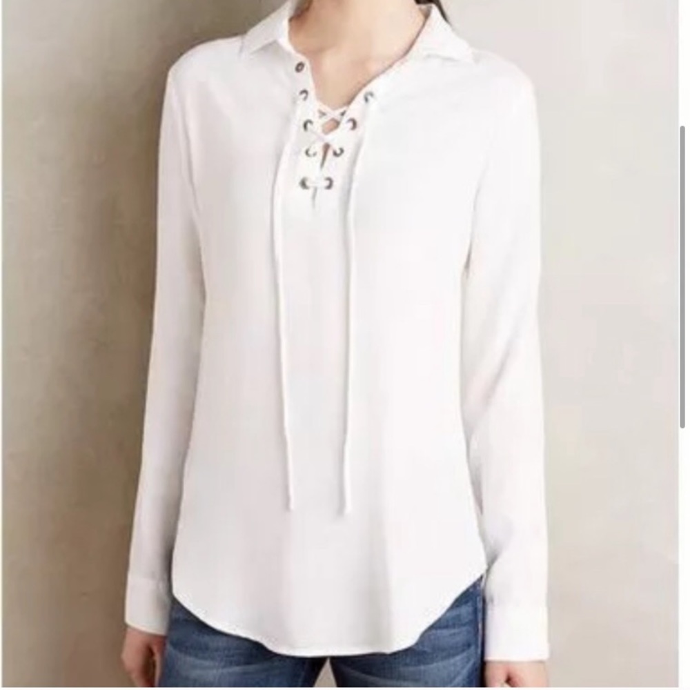 Cloth & Stone white lace up blouse